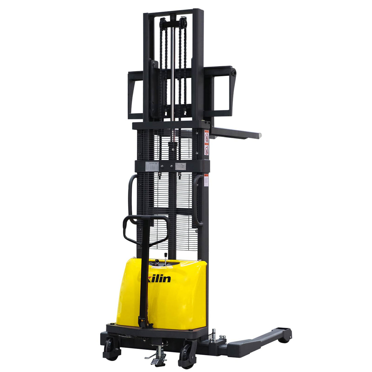 3300lbs Manual Push Electric Lift Stacker, 118" Height, Straddle Legs, Adjustable Forks / Xilin CTD15BE-118