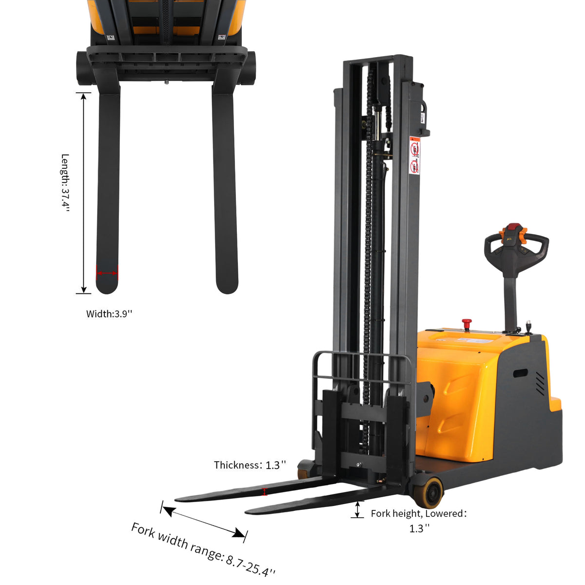 2200 lb Capacity 118" Lift Compact Counterbalanced Electric Stacker Adjustable Forks | CPD10W-118