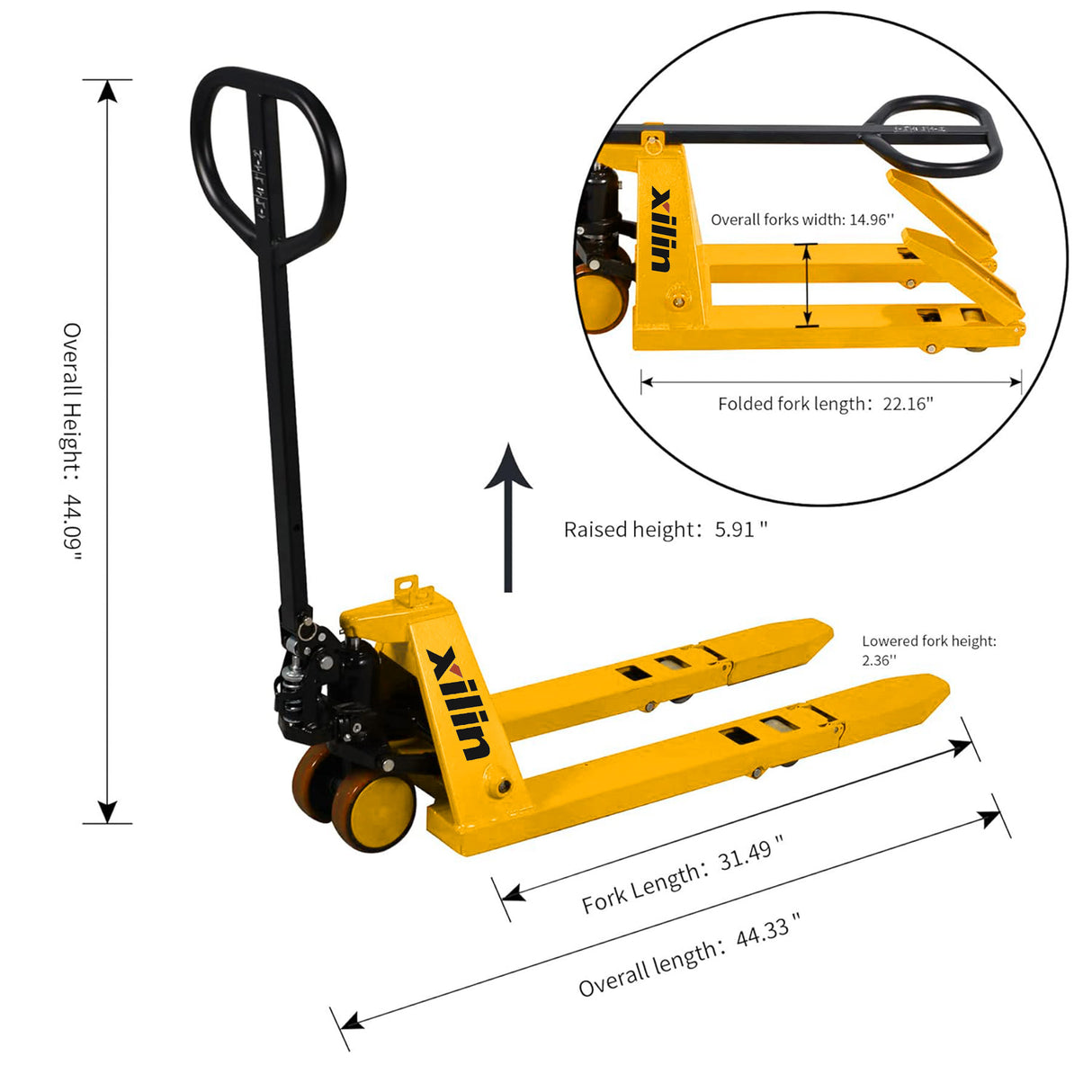 Pre-owned MF 2,200 lbs Capacity, 31.5"x15" Forks, Foldable & Lightweight Hand Pallet Jack