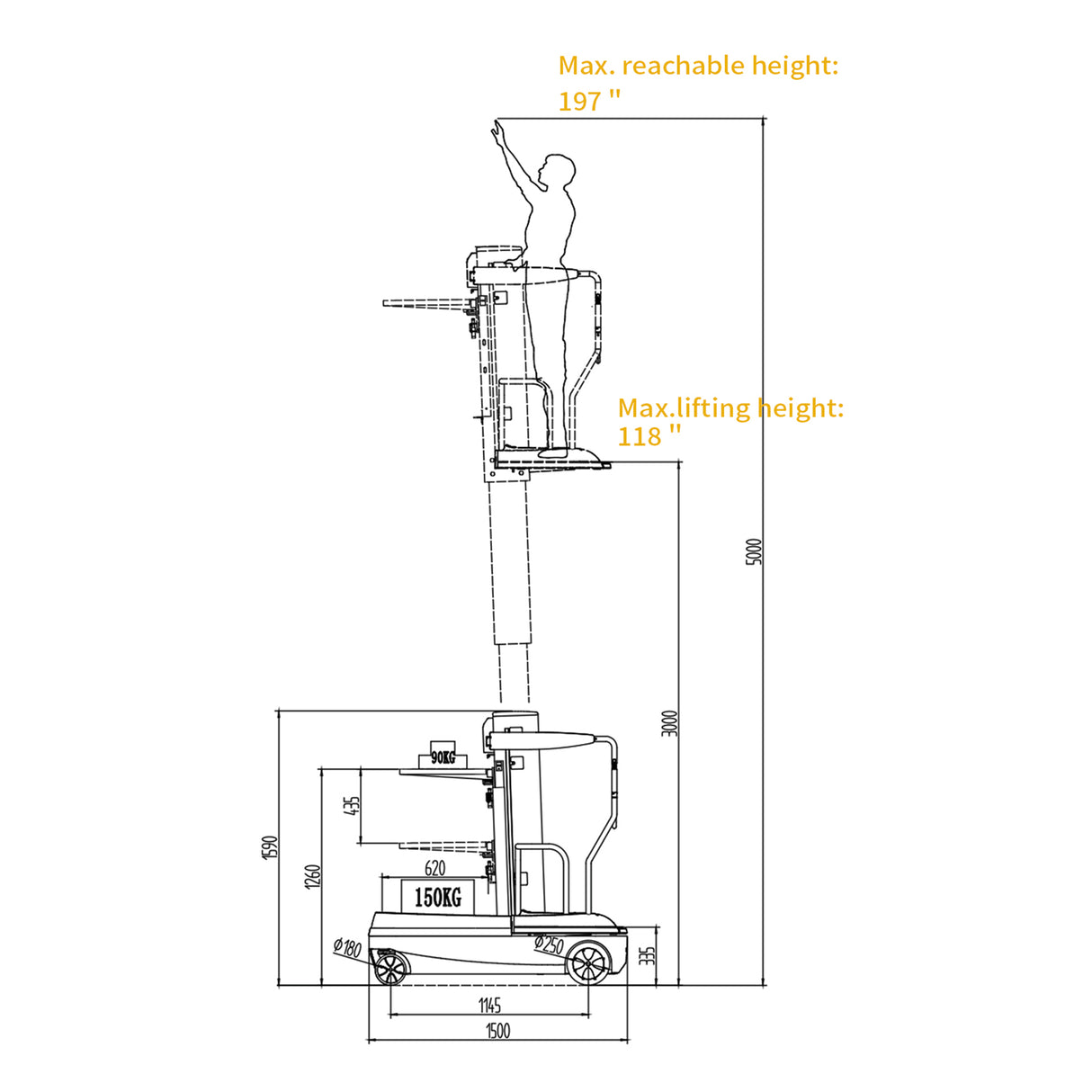Xilin Work Assist Vchicle 118” Fully Electric Mini Order Picker 330lbs OPSM