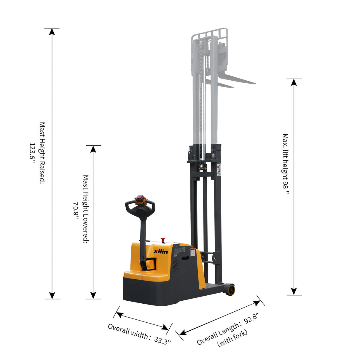 2200 lb Capacity 98" Lift Compact Counterbalanced Electric Stacker Adjustable Forks | CPD10W-98