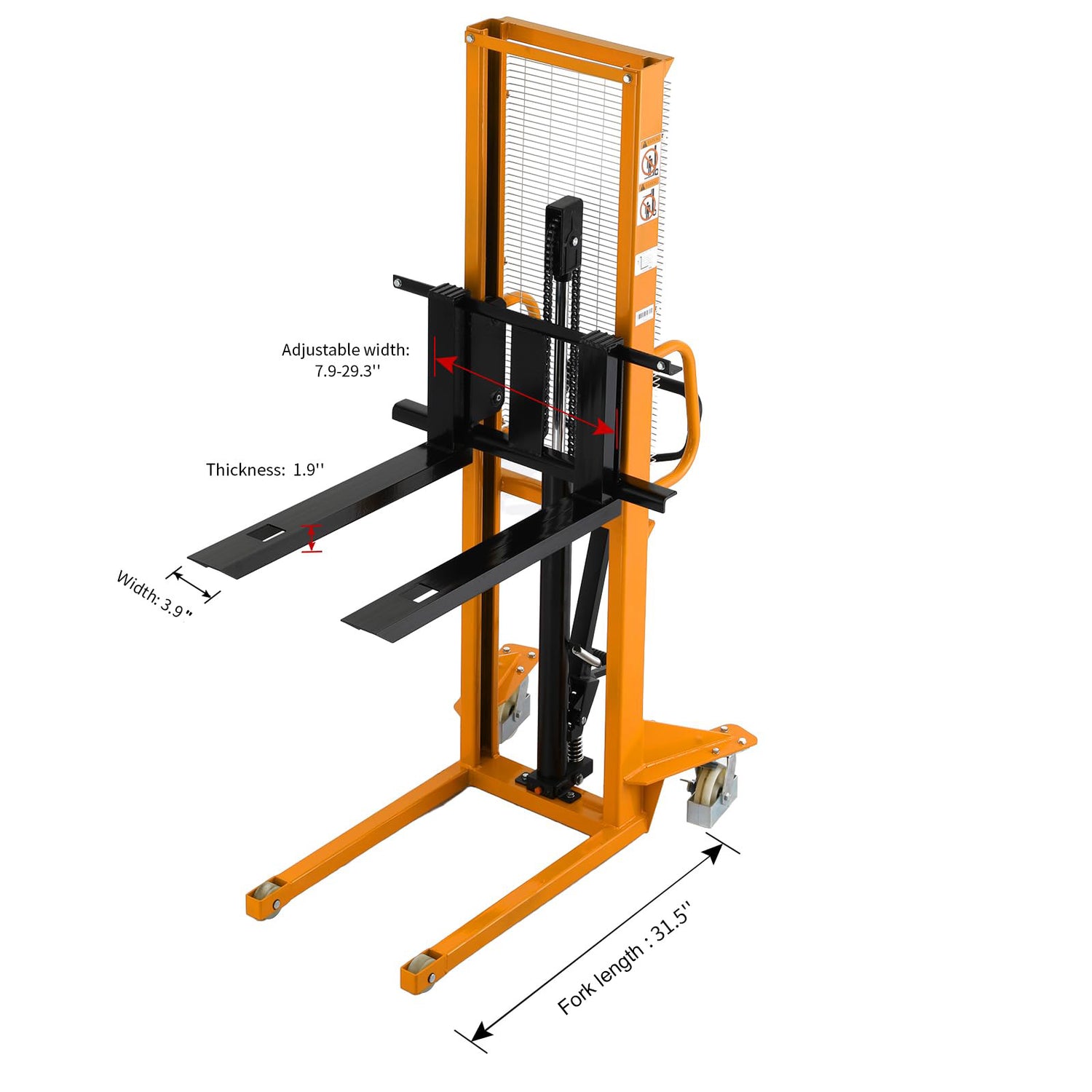 Manual Pallet Stacker 1100lbs Capacity 63" Lift Fixed legs SDJA500