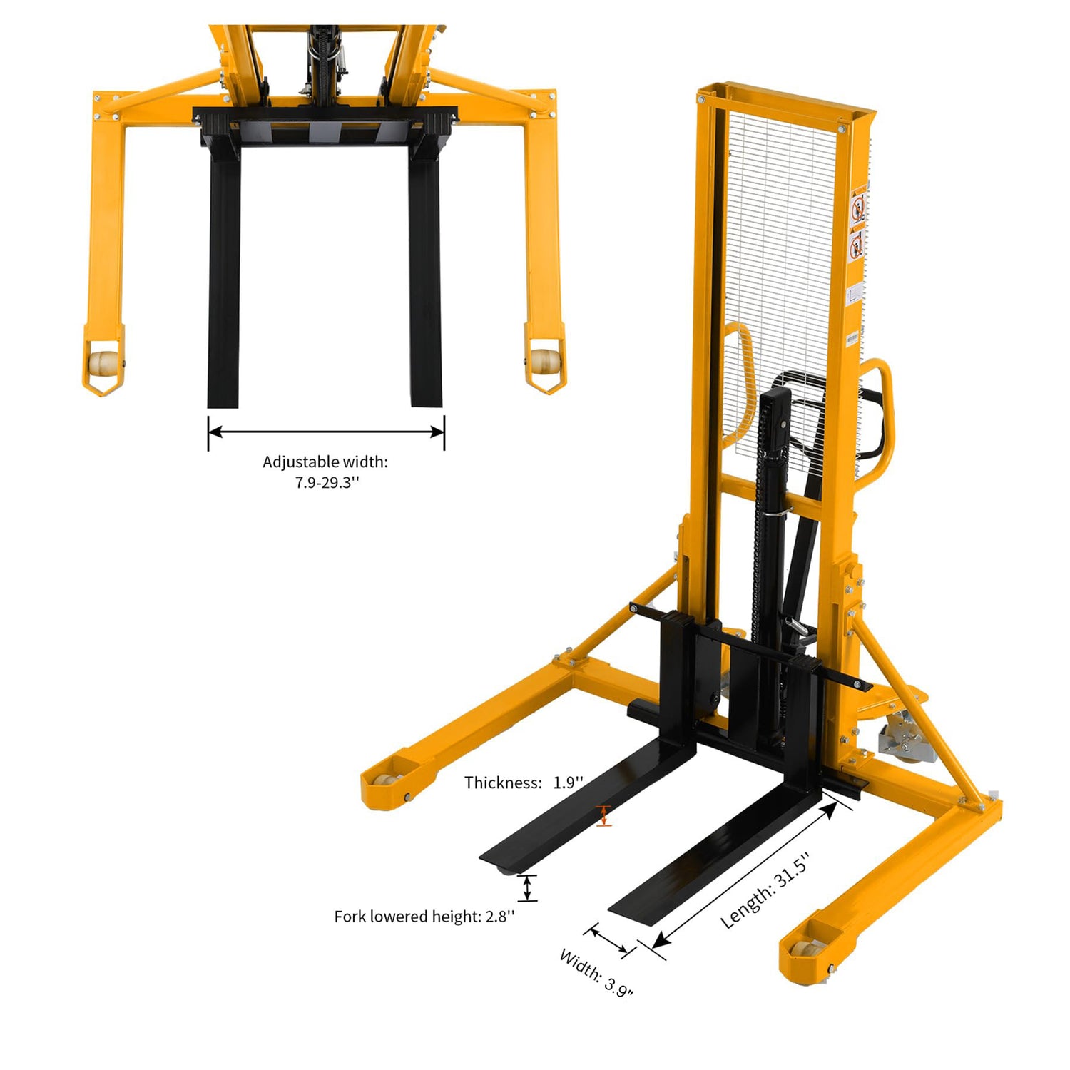 Manual Pallet Stacker with Straddle Legs & Adjustable Forks 1100lbs Capacity 63" Lift Height SDJAS500