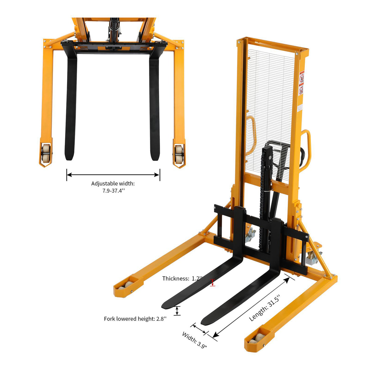 Hydraulic Hand Stacker with Straddle Legs 2200lbs Capacity 63" Lift Height SDJAS1016