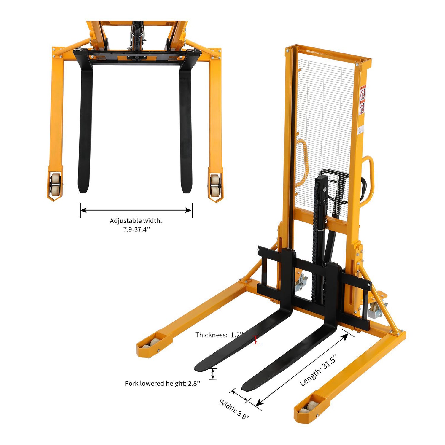 Hydraulic Hand Stacker with Straddle Legs 2200lbs Capacity 63" Lift Height SDJAS1016