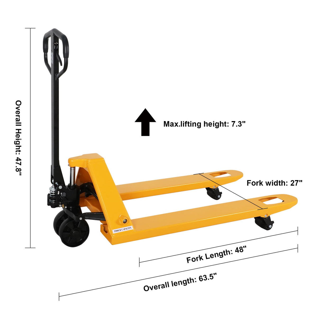 5,500 lb Hydraulic Pallet Jack – Wide Forks & Nylon Wheels, 48" x 27" | BF-III-2(NYLON)