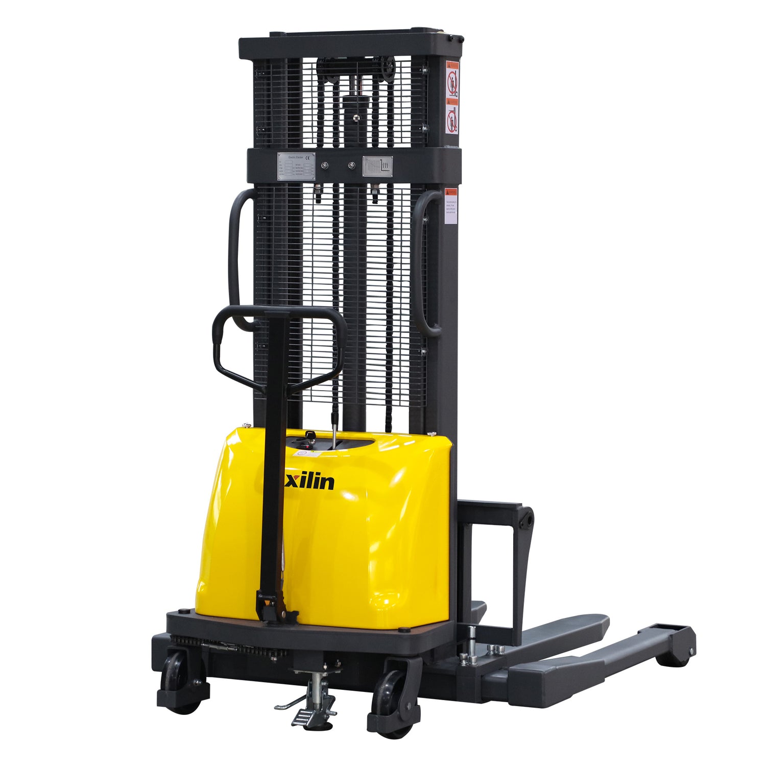 3300lbs Manual Push Electric Lift Stacker, 98" Height, Straddle Legs, Adjustable Forks / Xilin CTD15BE-98