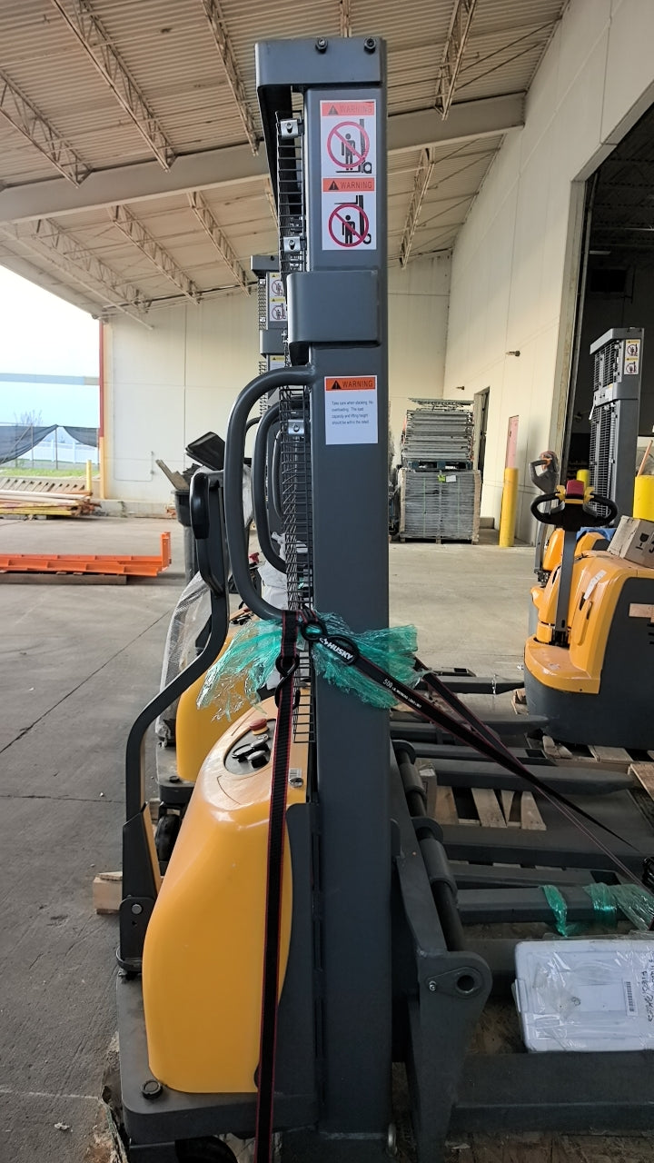 Pre-owned Premium Used CTD10B-III-98–2,200 lb Semi-Electric Stacker, 98" Lift, Straddle Legs & Adjustable Forks-20030091