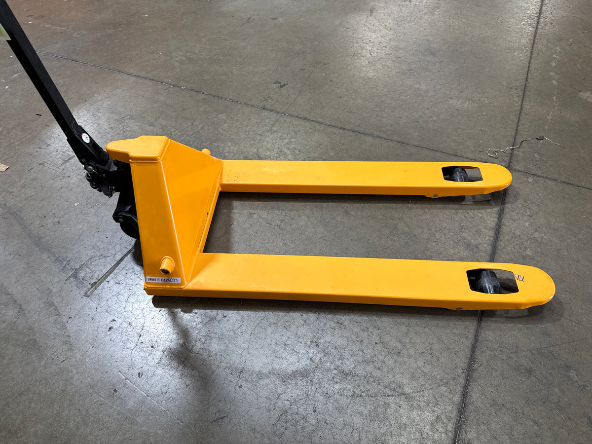 Pre-owned BF-III-2(NYLON) 5,500 lb Hydraulic Pallet Jack – Wide Forks & Nylon Wheels, 48" x 27"