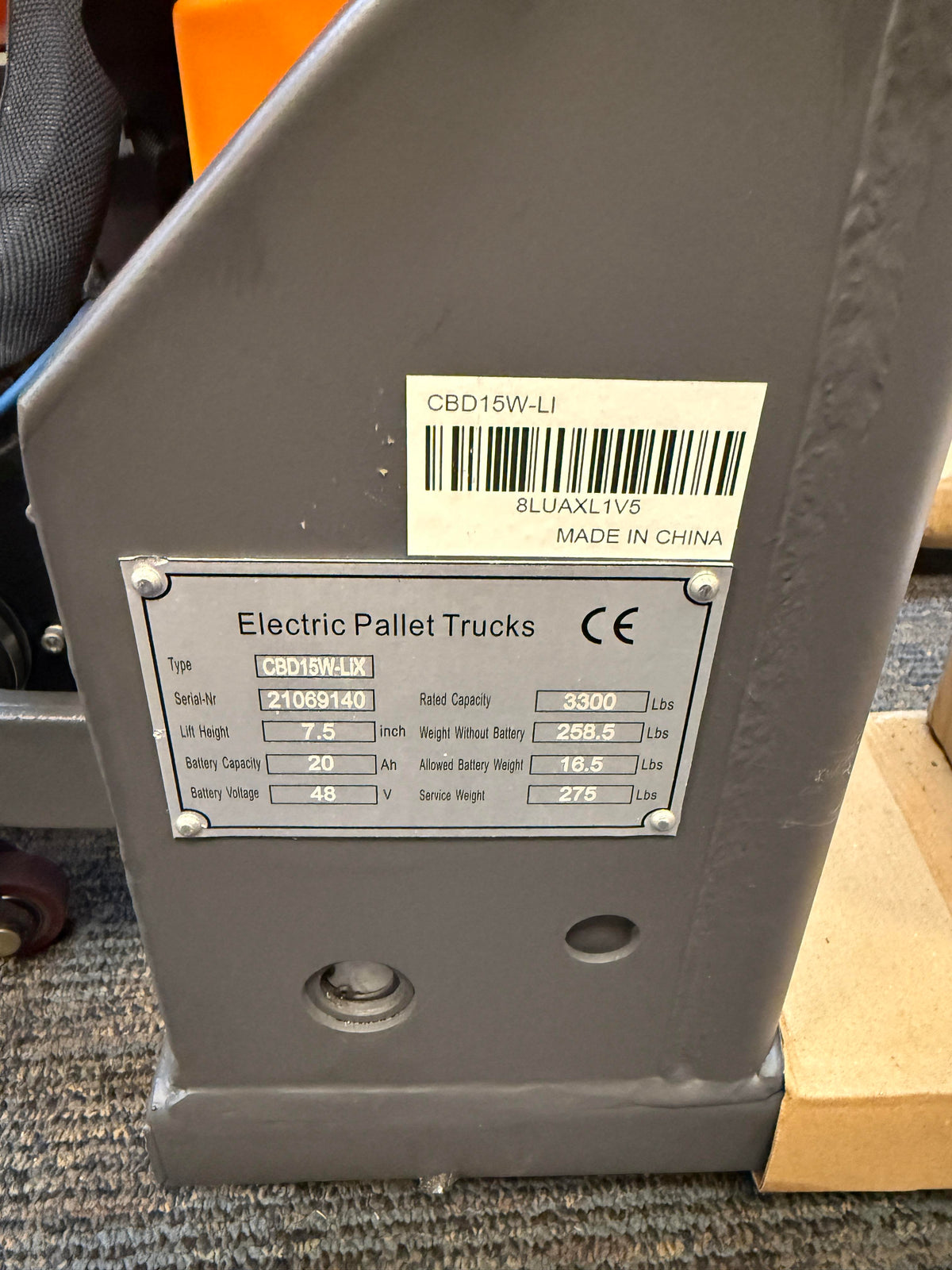 Pre-owned Premium Used CBD15W-LIX – 45x21-3,300 lb Electric Pallet Jack, Lithium Battery, 45"x21" Forks-21069140