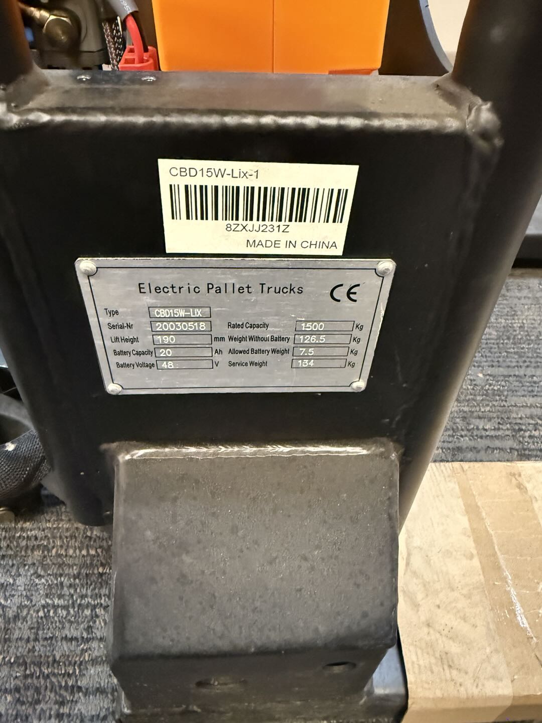 Pre-owned Premium Used CBD15W-Lix-48x27-B 3,300 lb Electric Pallet Jack, Compact Lithium Model, 48"x27" Forks-20030518
