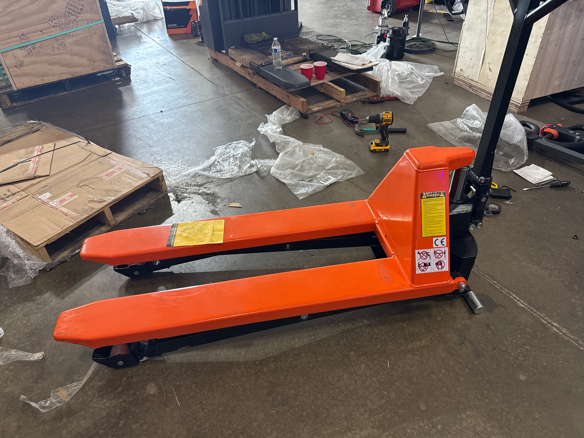 Pre-owned Open Box JF-O 2,200 lb High-Lift Hydraulic Pallet Jack – Narrow Forks, 45" x 21"-5036937