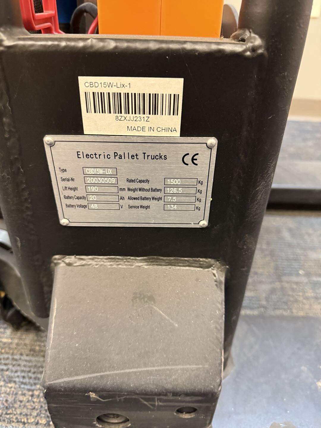 Pre-owned Regular Used CBD15W-Lix-48x27-B 3,300 lb Electric Pallet Jack, Compact Lithium Model, 48"x27" Forks-20030509