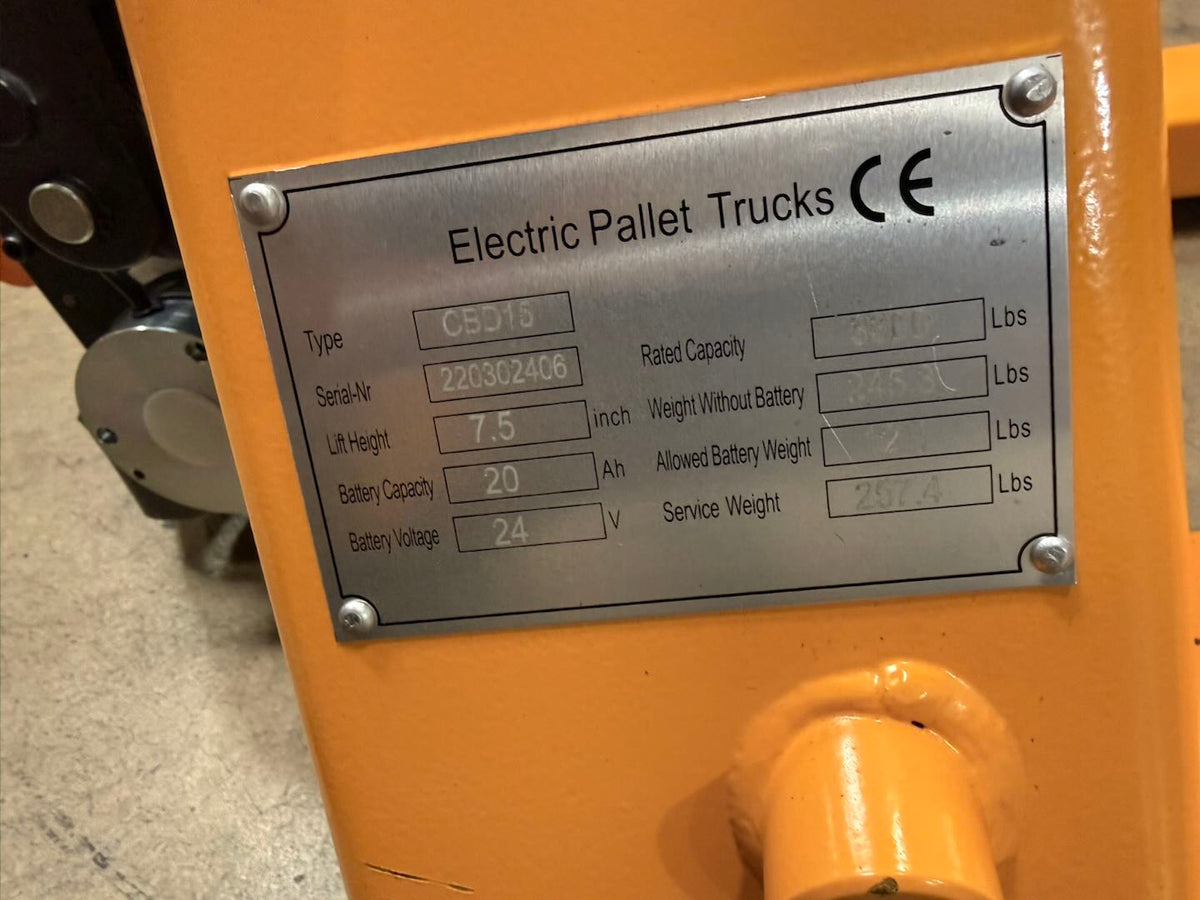 Pre-owned Regular Used CBD15 3,300 lb Electric Pallet Jack, Compact Lithium Model, 48"x27" Forks-220302406