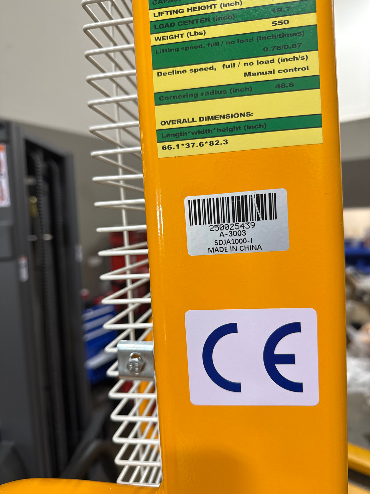 Pre-owned Open Box SDJA1000-I–2200lbs Manual Pallet Stacker 2200 lbs Capacity 63" Lift Fixed Legs-250025439