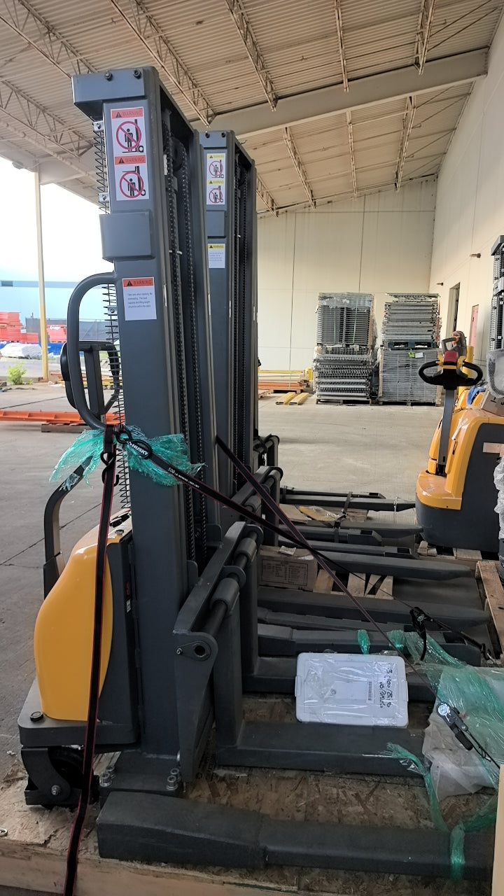 Pre-owned Premium Used CTD10B-III-98–2,200 lb Semi-Electric Stacker, 98" Lift, Straddle Legs & Adjustable Forks-20030091