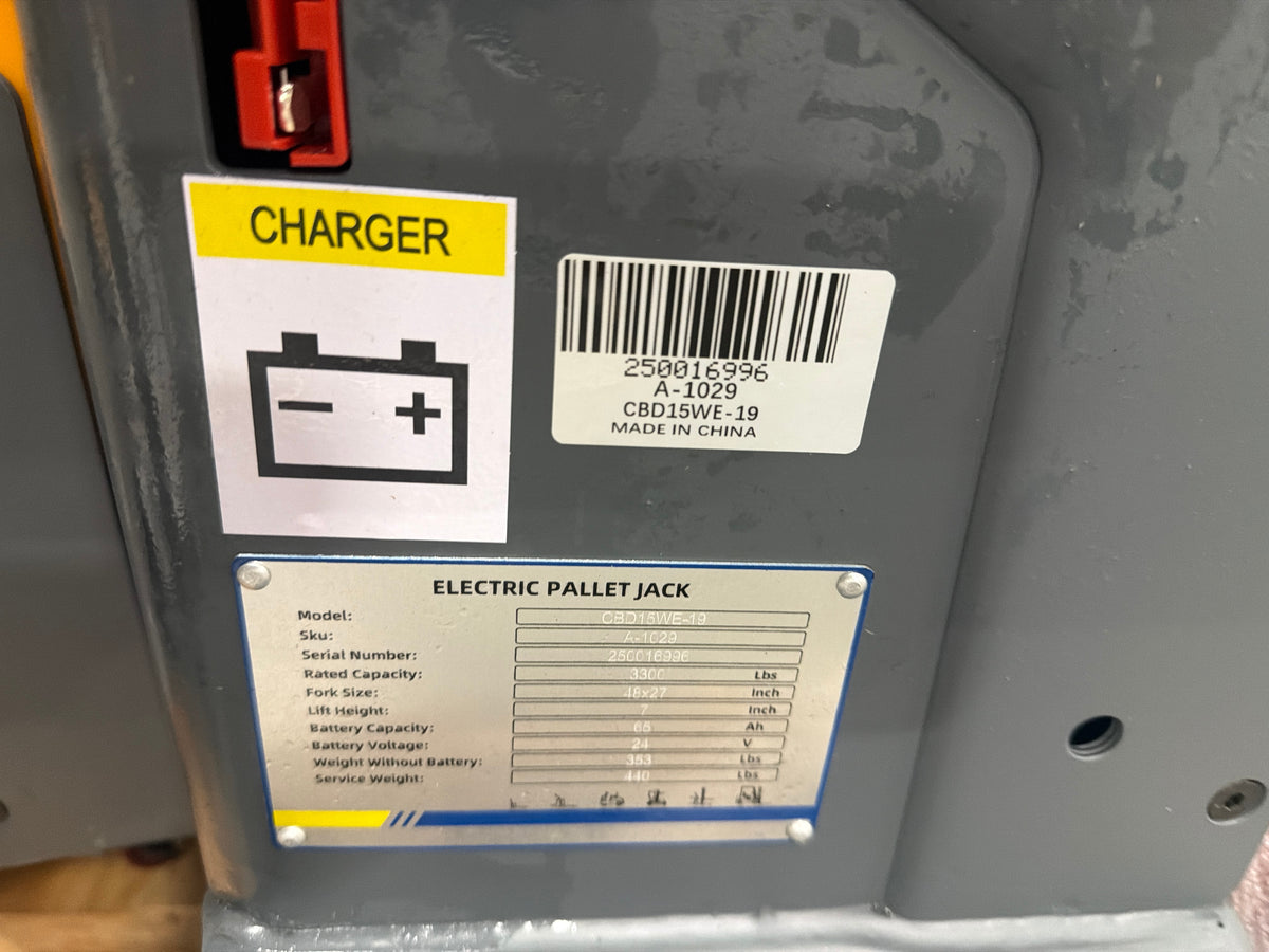 Pre-owned Premium Used CBD15WE-19- 3,300 lb Electric Pallet Jack – Long Runtime Lithium Battery, Turtle Mode, 48"x27" Forks-250016996
