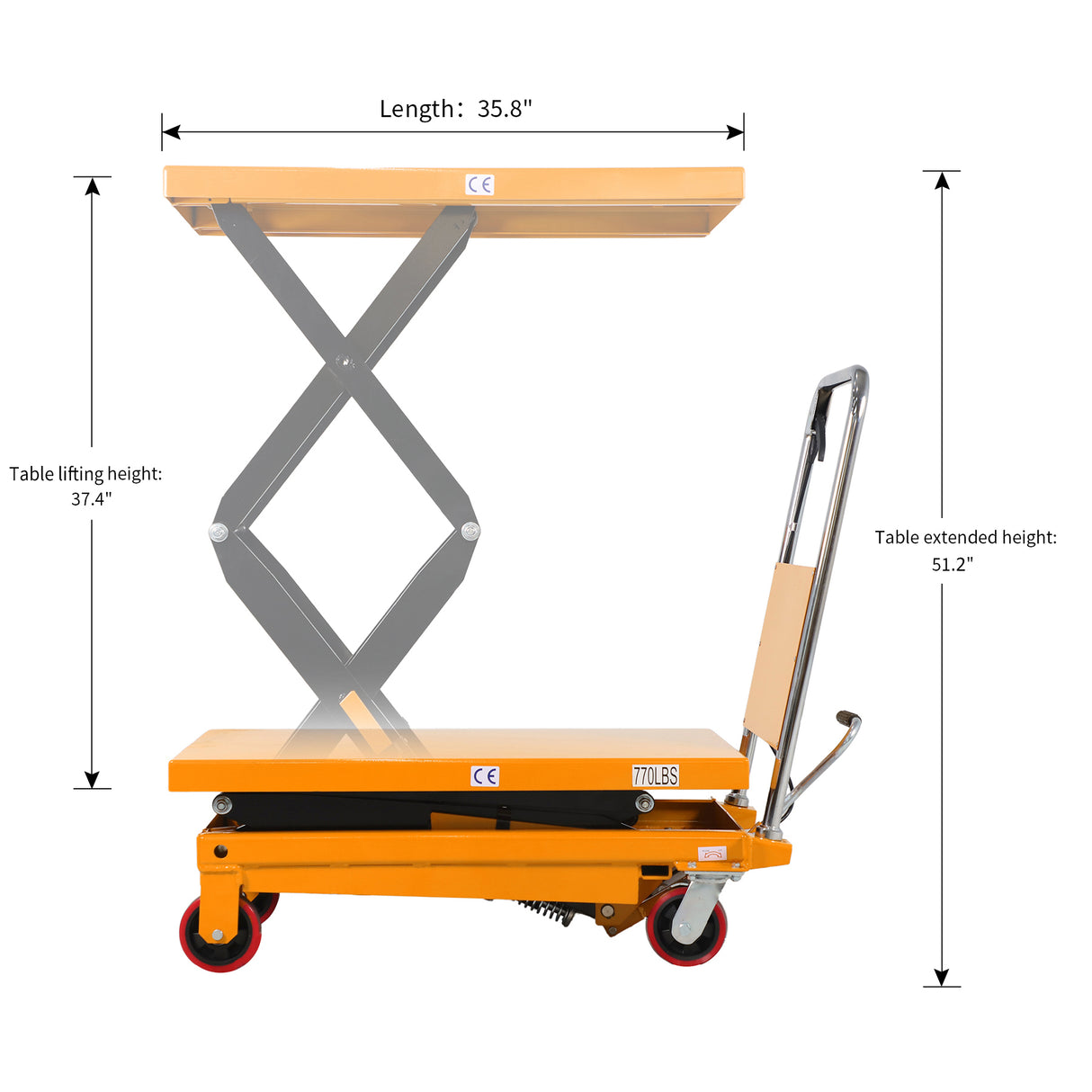 Double Scissor Lift Table 770lbs Cap, 37.4" lifting height SPS350