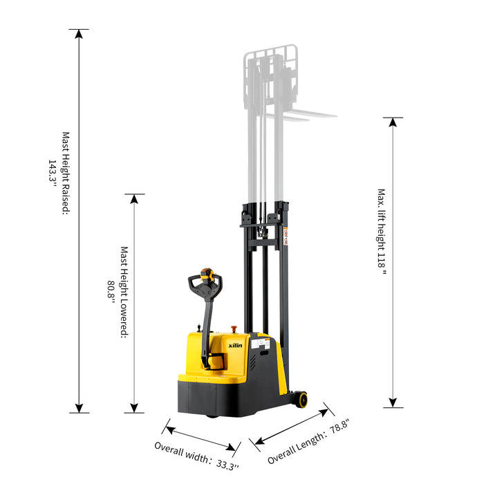 1200lbs 118" High Storage Battery Counterbalanced Electric Stacker Adj Forks CPD05W-118
