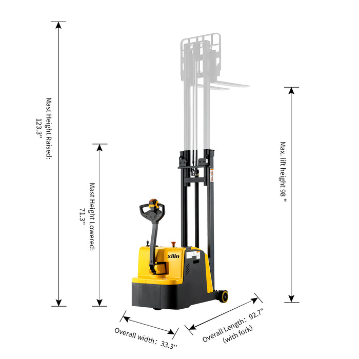 2200lbs 98" Long Lasting Electric Power Counterbalanced Lift Stacker  CPD10W-98