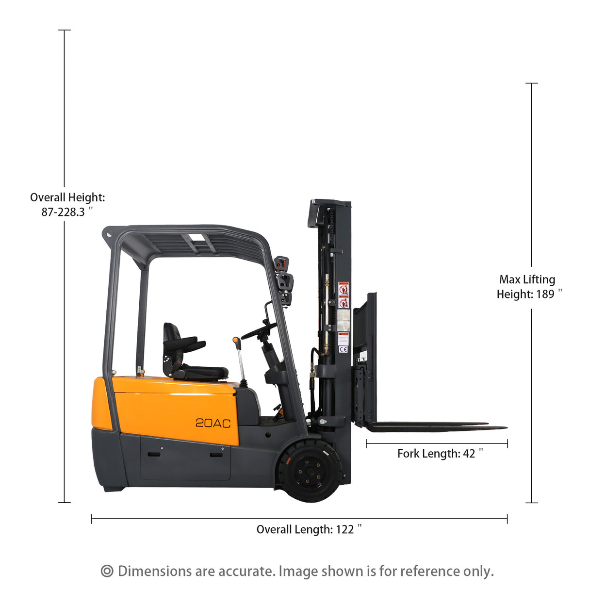 4,400 lbs, 189" Lift, 48V Lithium Electric Forklift CPD20SA-20-Li-189