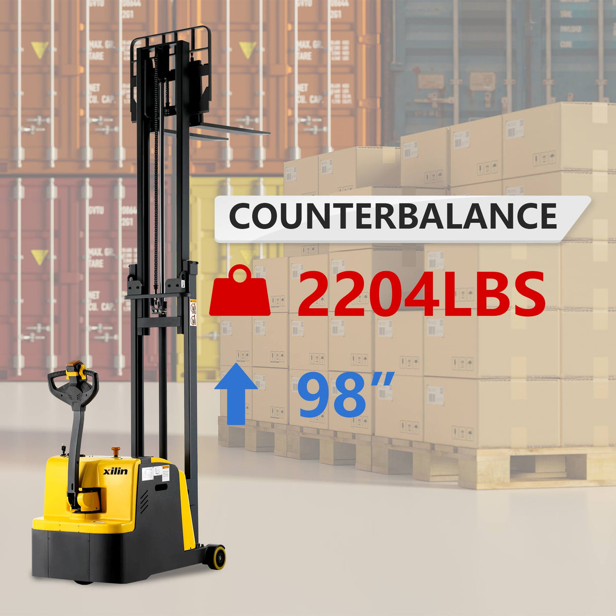 2200lbs 98’ Long Lasting Electric Power Counterbalanced Lift Stacker CPD10W-98