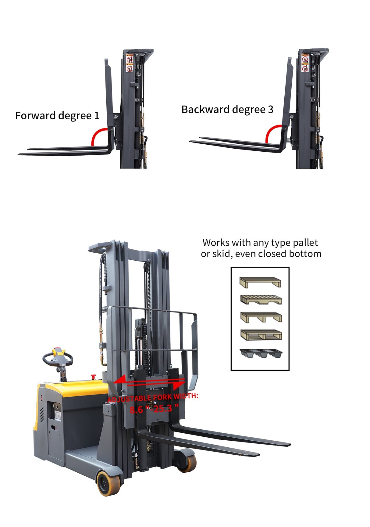 2204lbs 118’ Counterbalanced Electric lift Stacker With Adj Forks CPD10W-118 - Counterbalanced Stacker