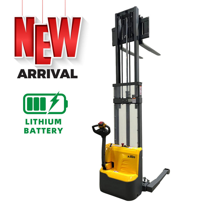 2640lbs 118” Fully Lithium Electric Straddle Pallet Walkie Stacker Adj Forks CTD12R-E-Li-118 - Full Electric Stacker