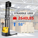 2640lbs 98” Fully Electric Straddle Pallet Walkie Stacker Adj Forks CTD12R-E-19-98 - Full Electric Stacker