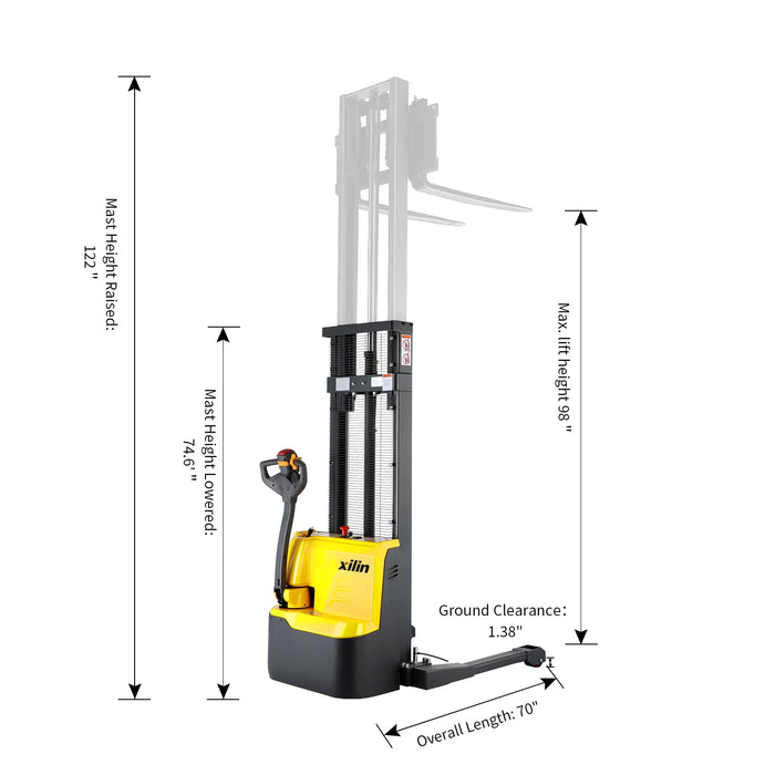 2640lbs 98” Fully Electric Straddle Pallet Walkie Stacker Adj Forks CTD12R-E-19-98 - Full Electric Stacker