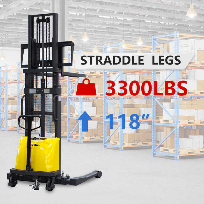 3300lbs 118’ Economic Semi Electric Stacker Straddle Legs Adj forks CTD15BE-118 - Semi-Electric Stacker