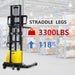 3300lbs 118’ Economic Semi Electric Stacker Straddle Legs Adj forks CTD15BE-118 - Semi-Electric Stacker