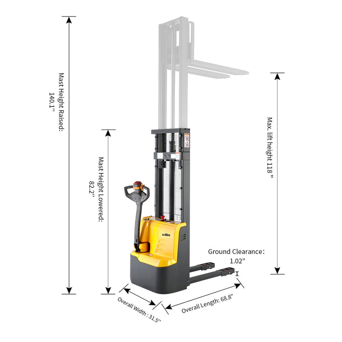 3300lbs 118’ Fixed Legs Fully Electric Powerd Pallet Lift Stacker CDD15R-E-118 - Full Electric Stacker