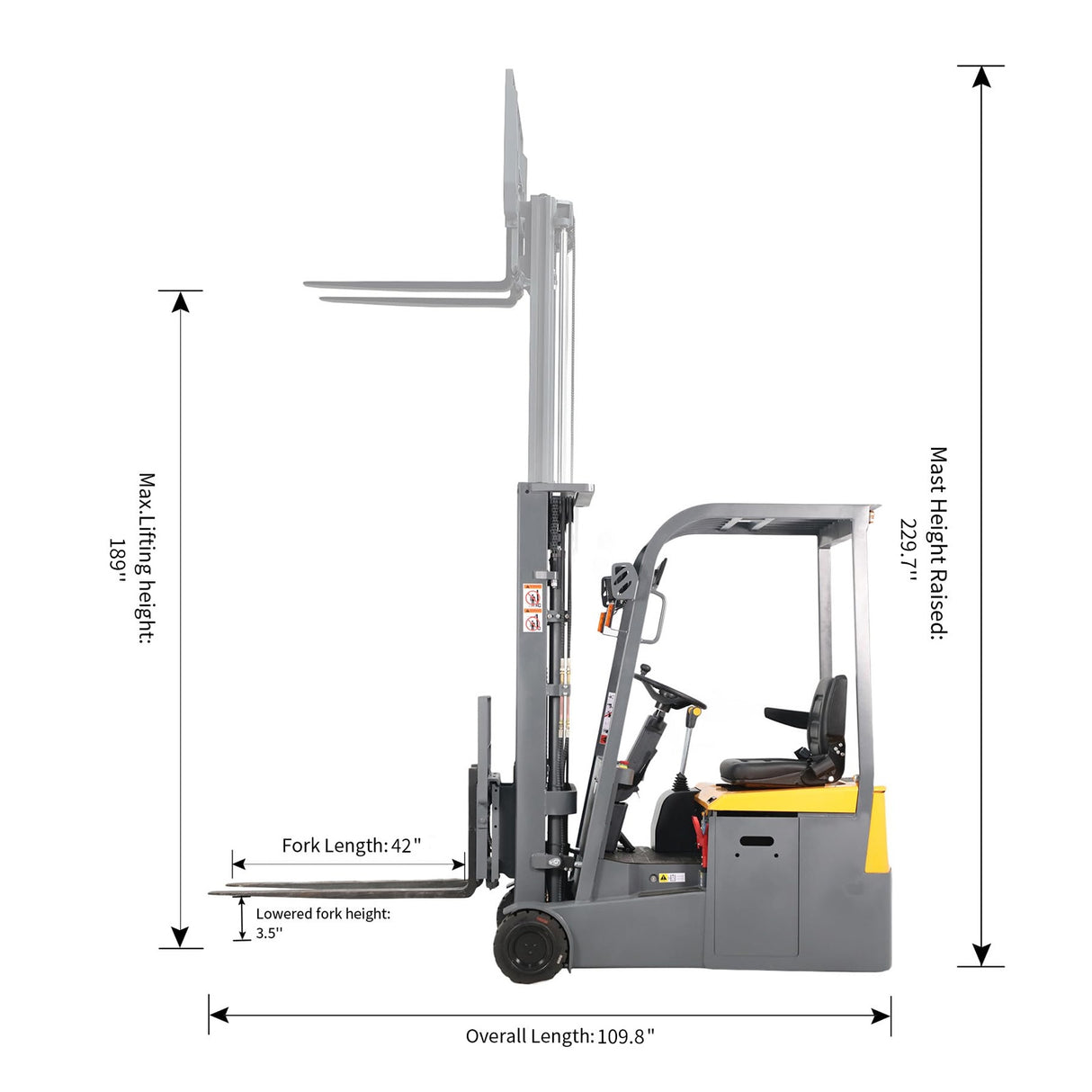 CPD15SE-Li-189  Electric Forklift – 3,300 lbs Capacity, 189" Lift, Lithium Battery