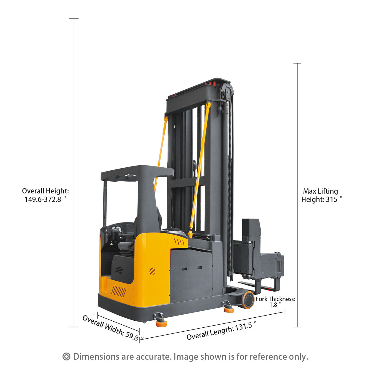 OPD15/315 Very Narrow Aisle Forklift – 3,300 lbs Capacity, 315" Lift, 48V Battery