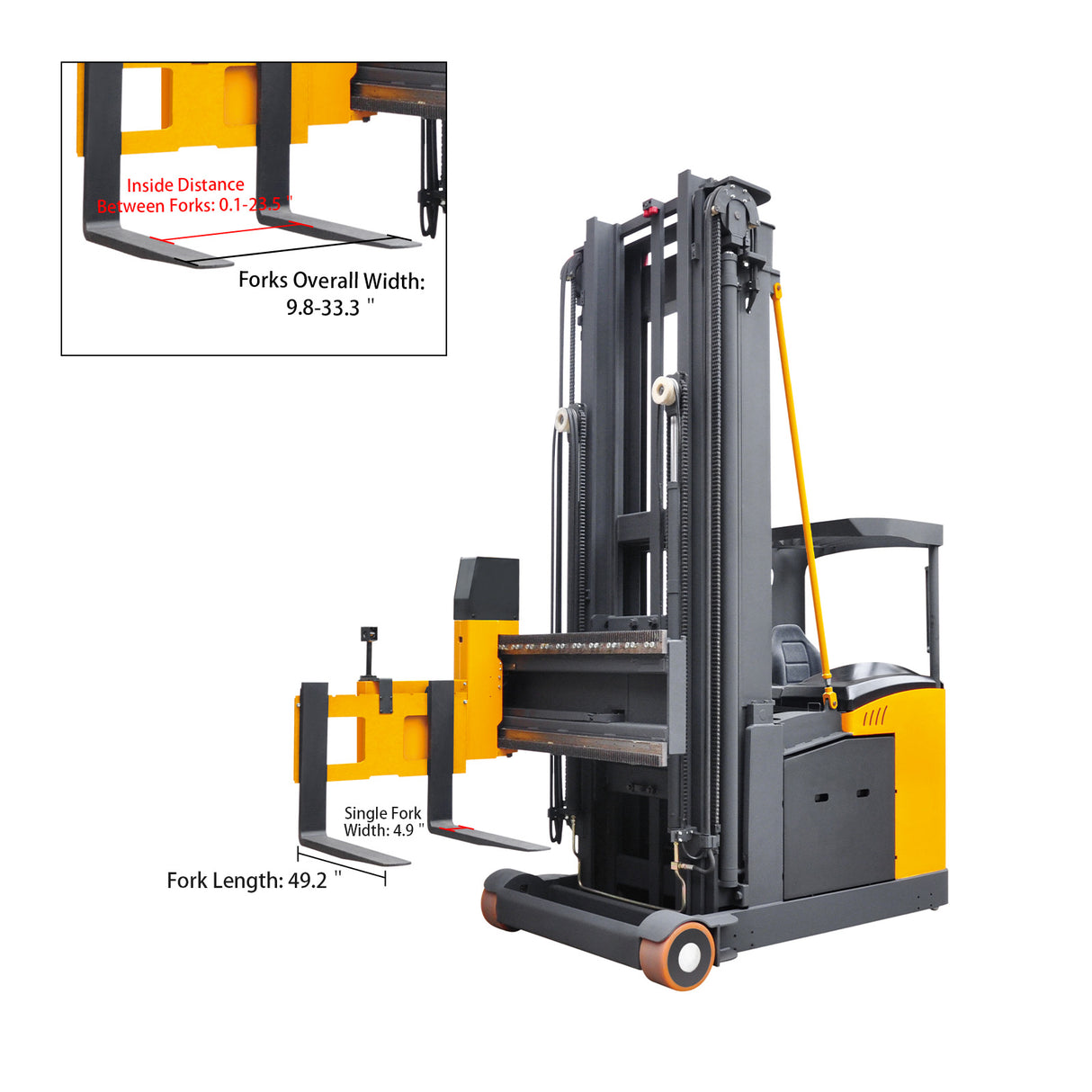 OPD15/315 Very Narrow Aisle Forklift – 3,300 lbs Capacity, 315" Lift, 48V Battery