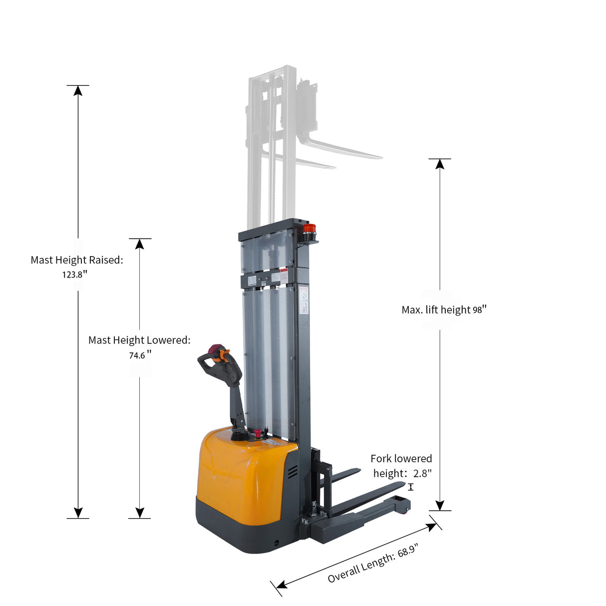 3300 lb Capacity 98" Lift Compact Electric Stacker Adjustable Forks | CTD15R-EN-98