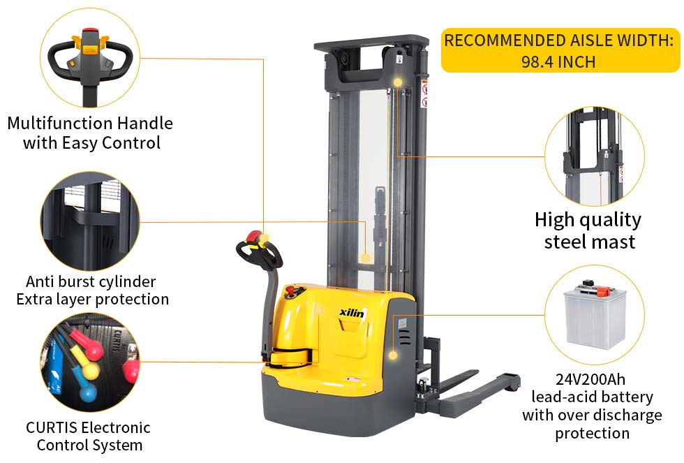 Pre-owned  Full Electric Stacker 3,300lbs, 220", 24V/200Ah Battery | CTDR15-III-220