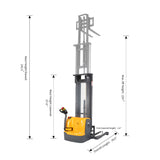 3300 lb Capacity 220" Lift High-Reach Electric Stacker Adjustable Forks | CTDR15-III-220