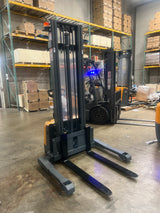 Pre-owned CTD15R-EN-138-3,300 lb Capacity 138" Lift Compact Electric Stacker Adjustable Forks