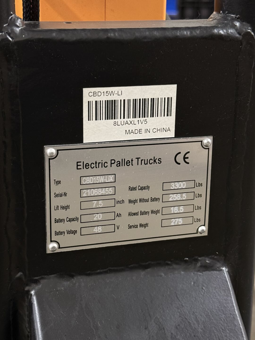 Pre-owned Premium Used CBD15W-Lix-48x27-B 3,300 lb Electric Pallet Jack, Compact Lithium Model, 48"x27" Forks-21068455