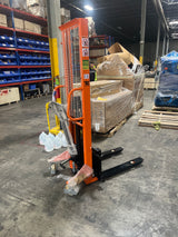 Pre-owned Premium Used SDJA500-O–1100lbs Manual Pallet Stacker 1100 lbs Capacity 63" Lift Fixed Legs-95274057