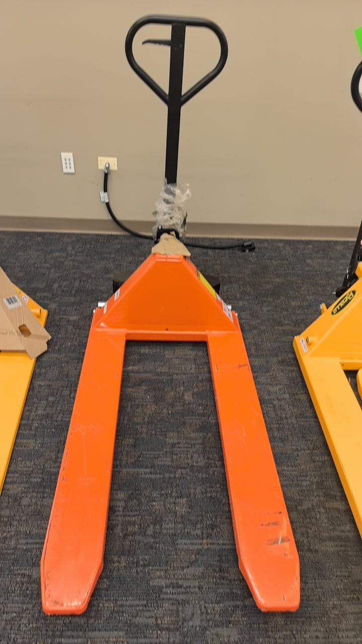 Pre-owned Aged Used JF-685-O 2,200 lb High-Lift Hydraulic Pallet Jack – Wide Forks, 45" x 27"-4677382
