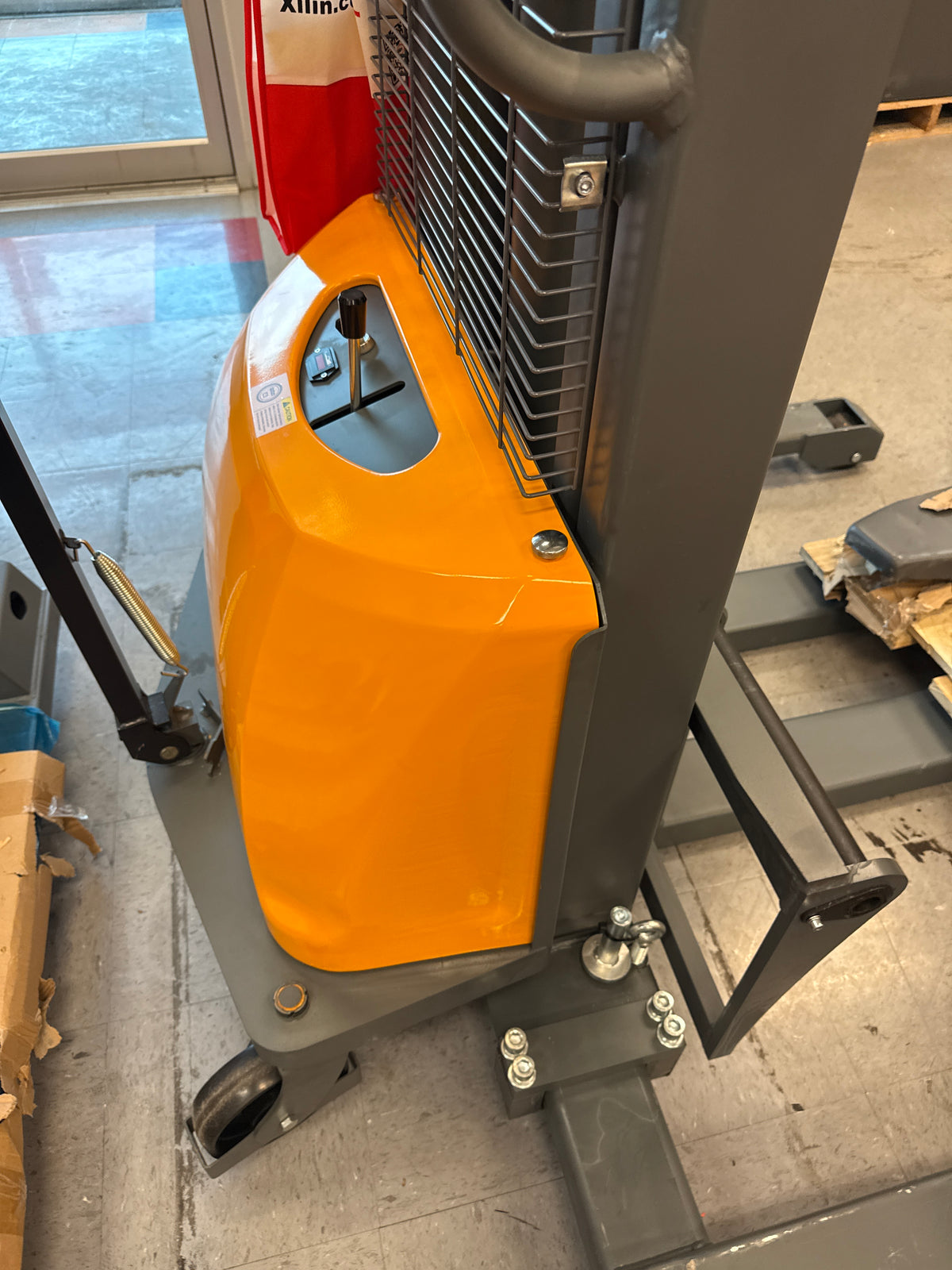 Pre-owned Open Box CTD15BE-118 – 3,300 lb Semi-Electric Stacker, 118" Lift, Straddle Legs & Adjustable Forks-250038322