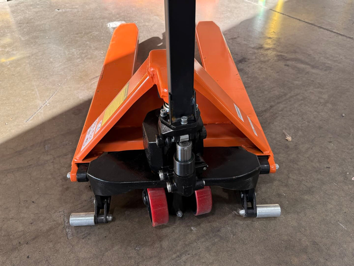 Pre-owned Premium Used JF-685-O 2,200 lb High-Lift Hydraulic Pallet Jack – Wide Forks, 45" x 27"-4677379