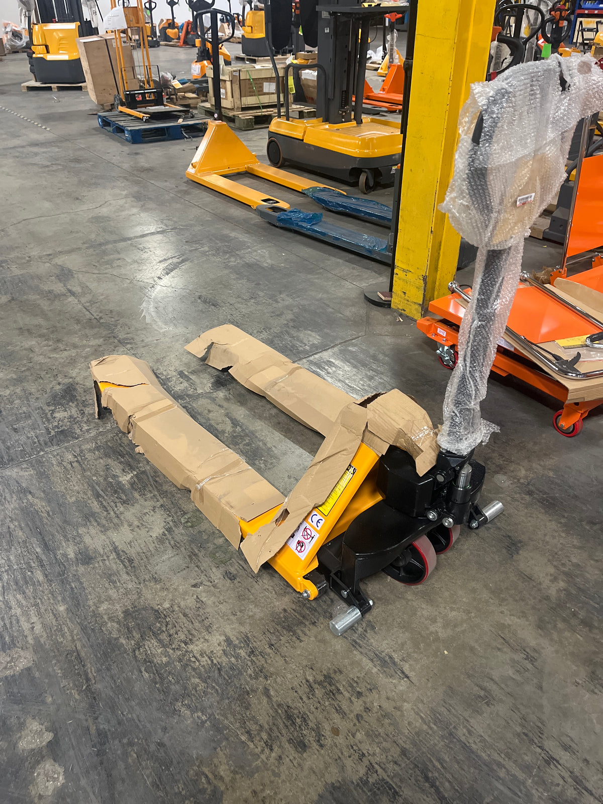 Pre-owned Premium Used JF-685 2,200 lb High-Lift Hydraulic Pallet Jack – Wide Forks, 45" x 27"-250031092