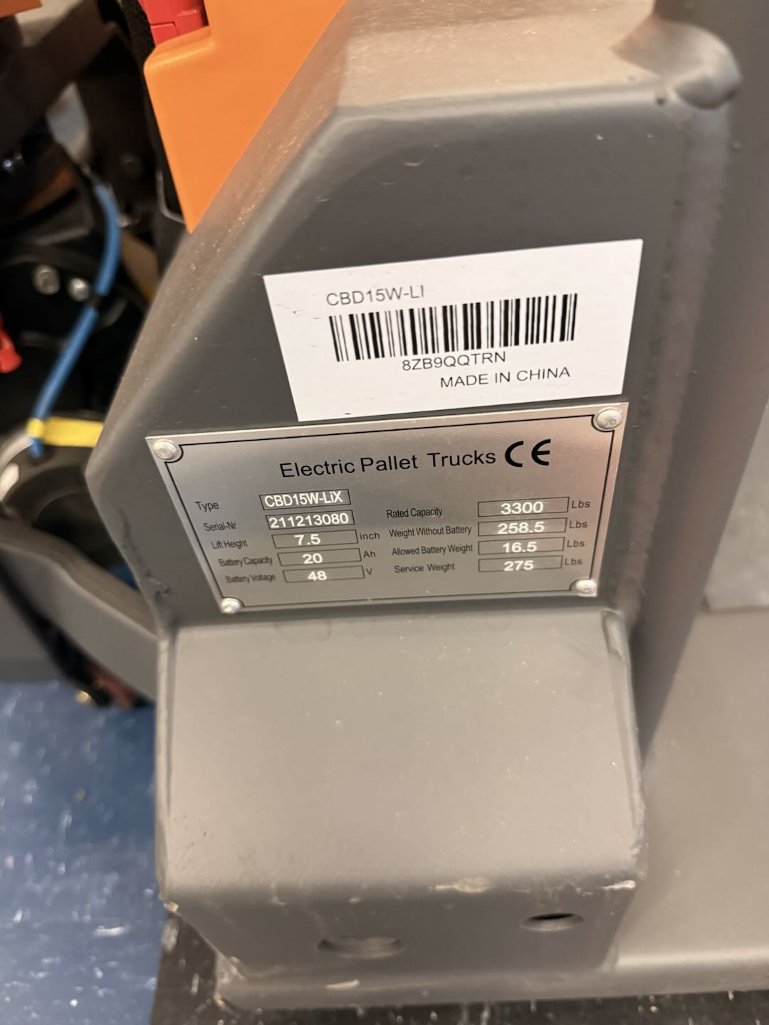Pre-owned Premium Used CBD15W-Lix-48x27-Y- 3,300 lb Electric Pallet Jack – Lithium Battery, 48"x27" Forks-211213080