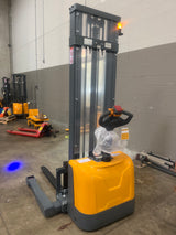 Pre-owned CTD15R-EN-138-3,300 lb Capacity 138" Lift Compact Electric Stacker Adjustable Forks