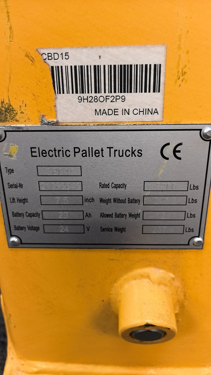 Pre-owned Premium Used CBD15 3,300 lb Electric Pallet Jack, Compact Lithium Model, 48"x27" Forks-21068848