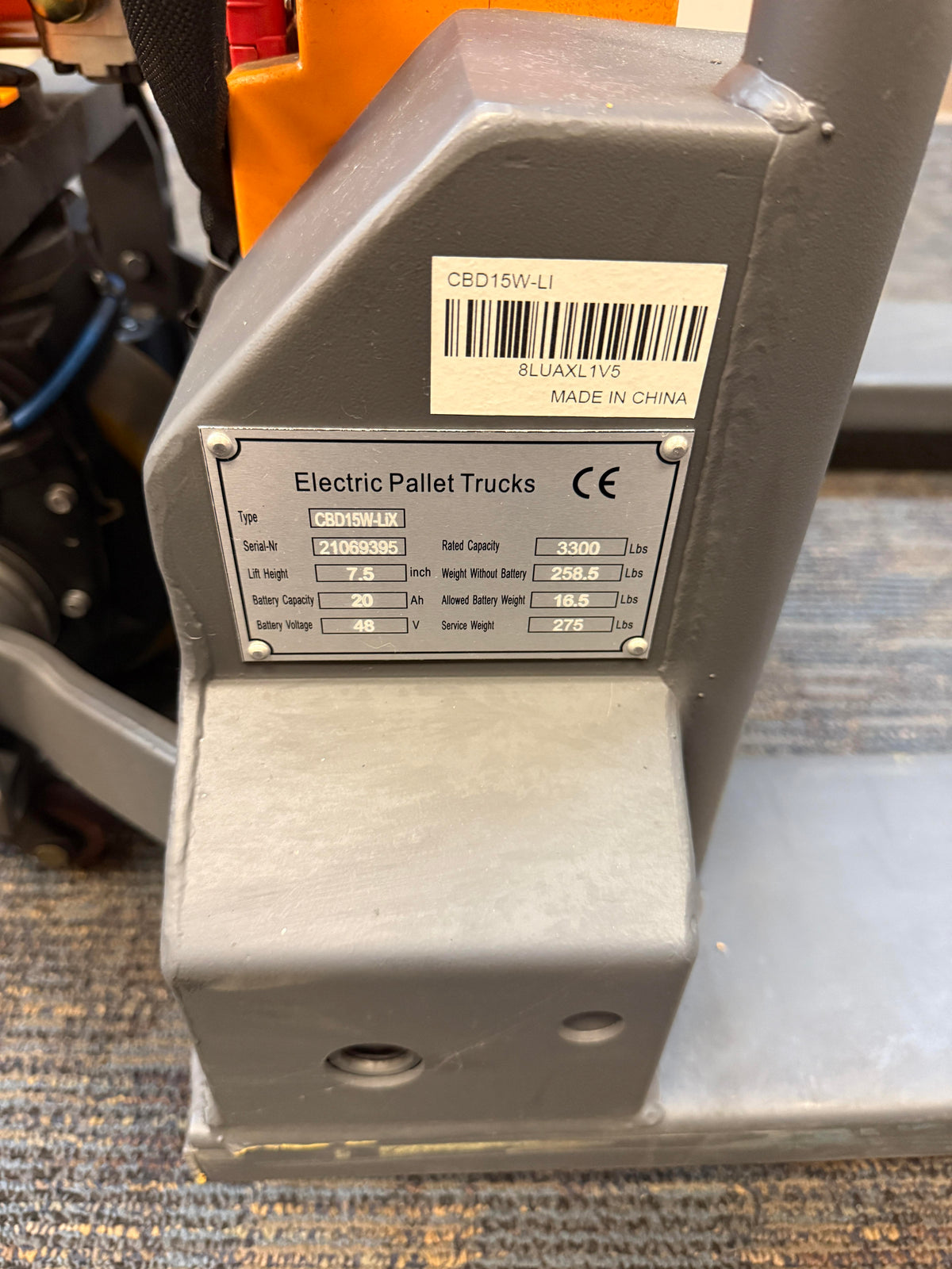 Pre-owned Regular Used CBD15W-LIX-48x27 – 3,300 lb Electric Pallet Jack, Lithium Battery, 48"x27" Forks-21069395